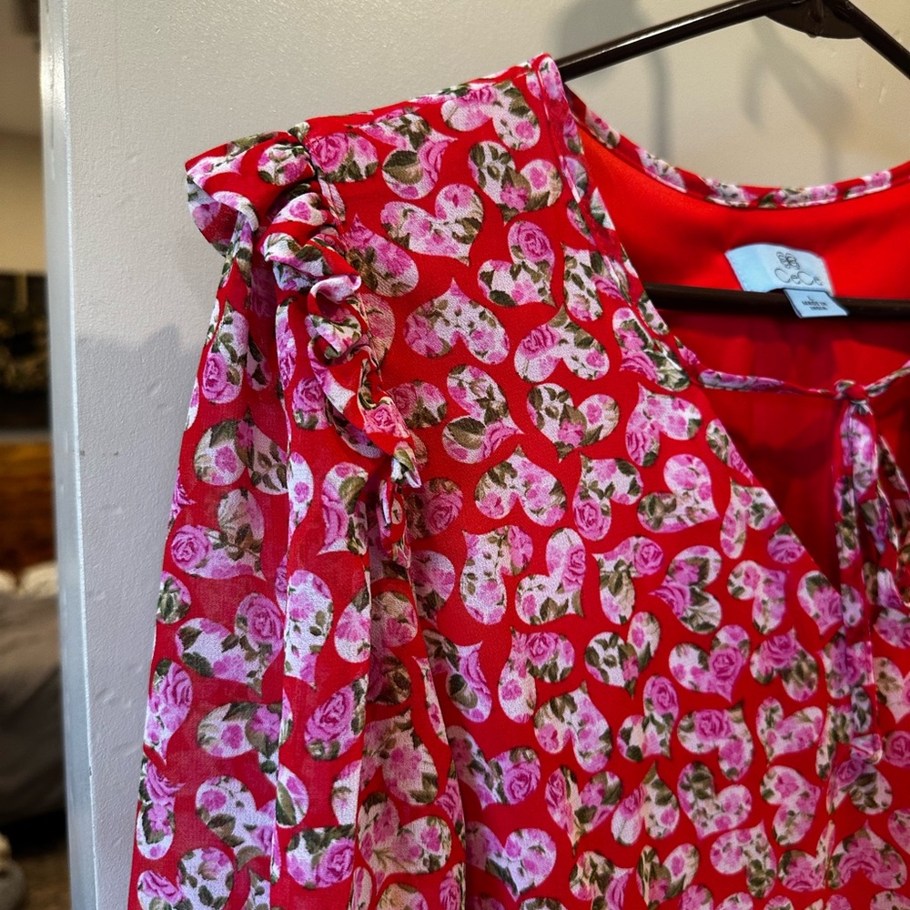 CeCe Red Floral Blouse with Pink Accents - Picture 5 of 6
